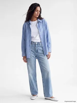 XSIDE Çizgili Oversize Oxford Kadın Gömlek