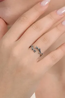 Söğütlü Silver 925 ayar gümüş yüzük üstten ayarlamalı ağaç dalı modeli oksitli yüzük SGTL13118SIYAH
