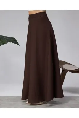Modabenna Kahverengi Dabıl Kalın Crep Kumaş Godeli Uzun Etek