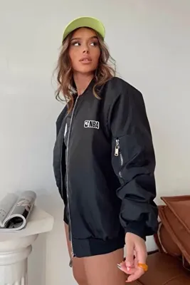 FUWEAR Trend Oversize Nakışlı Bomber Mont Ekstra Kalın Kumaş