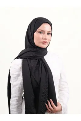 Armine Jakarlı İpek Pamuk Şal Siyah