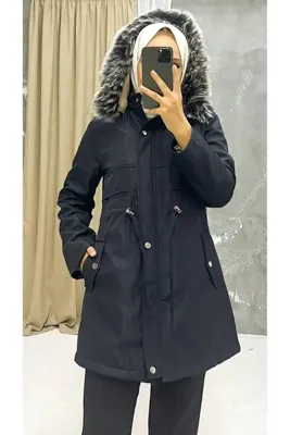 Vibeys Collection Lacivert İçi Kürklü Ve Su Geçirmez Kadın Kışlık Mont & Kaban