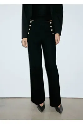 MANGO Woman Yanı düğmeli wide leg jean