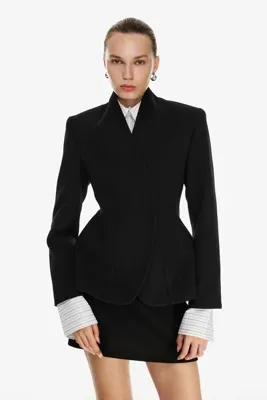 Vatkalı Düğmesiz kaşe blazer ceket