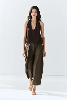 Massimo Dutti Pamuk poplin karışımlı geniş paça pantolon