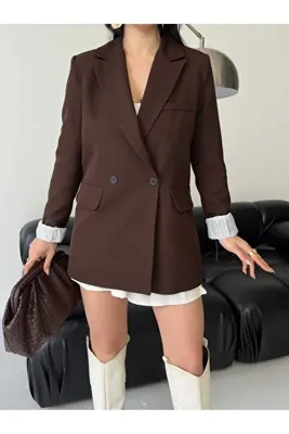 MYGİYİMİSTANBUL Blazer Ceket Kadın-Düğme Detay Çizgili İç Astar Blazer Ceket