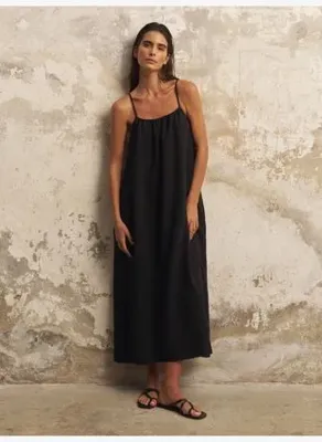 The Handloom Bliss Flow Maxi Elbise - Siyah 
