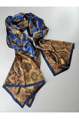 tomrisboutique Lüks Vual İpek Şal Hijab Fular Scarf Shawl Etnik Desen 70 x 180 cm