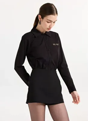 2wins Siyah Kadın Slim Fit Gömlek Magic Shirt