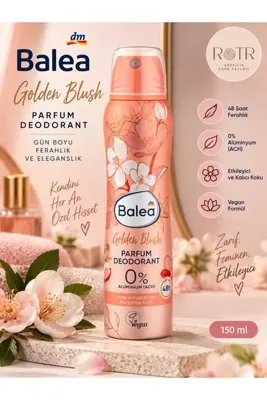 BALEA Golden Blush Parfümlü Deodorant Body Mist 150 ml – 48 Saat Etkili, 0% Alüminyum, Vegan