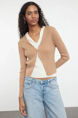 TRENDYOLMİLLA Camel İkili Triko Hırka TWOAW25HI00153