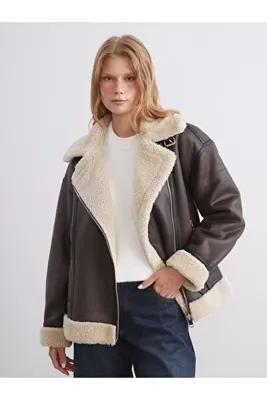 LC Waikiki LCW Vision Biker Yaka Oversize Kadın Süet Mont