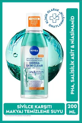 NIVEA Nivea Serum Etkili Derma Skin Clear Micellar Makyaj Temizleme Suyu 200 ml
