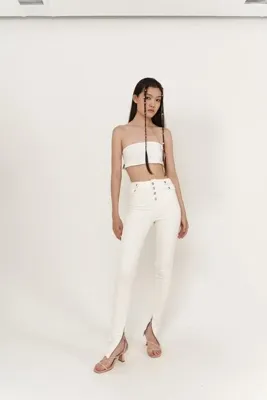 Holly Lolly Yüksek Bel Paça Fermuarlı Likralı Split Jean Pantolon Beyaz