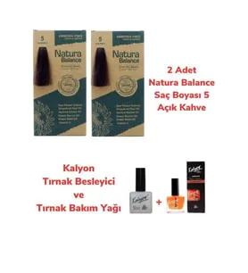 Natura Balance SAÇ BOYASI 5 AÇIK KAHVE 2 ADET + KALYON TIRNAK BESLEYİCİ VE BAKIM YAĞI