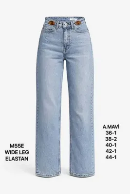 Miss Poem Kadın Yüksek Bel A.Mavi Aksesuar Detaylı Wide Leg Jean Pantolon