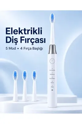 trivogue 1. Hassas ve Masaj Modlu USB Şarjlı Beyaz Elektrikli Diş Fırçası 3 Başlık Hediyeli