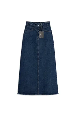 praye Uzun Püsküllü Denim Etek Koyu Mavi