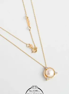 So Chic Diamond Collection 14 K Sarı Altın 0,11 Karat Pırlanta Doğal İnci Kolye