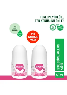 Siveno %100 Doğal Roll-On Kadın Deodorant Ter Kokusu Önleyici Bitkisel Leke Bırakmayan Vegan 50 ml X2 Adet