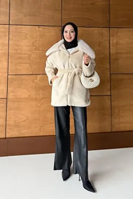 Rimel Moda Masta Kürklü Angora Mont Bej