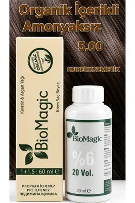 BioMagic 5.00 Açık Kahve Organik İçerikli Amonyaksız Kalıcı Saç Boyası +Oksidan