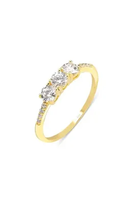 KLAZOJEWELRY 925 Ayar Gümüş Üzeri 18 Ayar Altın Kaplama Minimal Tasarım Üç Taş Yüzük