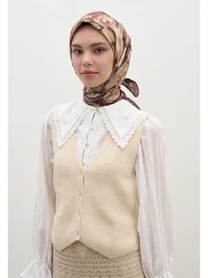 Fresh Scarfs Magnolıa Desen Pamuklu Viskon Eşarp Sıcak Kahve