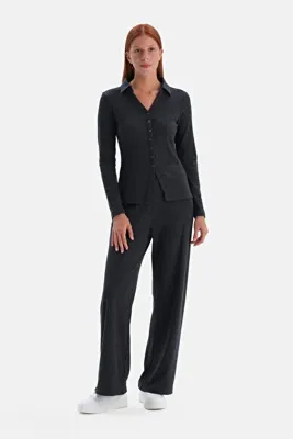 Dagi Gri Melanj Basic Rib Pantolon