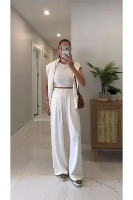 BİRCANÇİL Tersal Beyaz Modal Pantolon