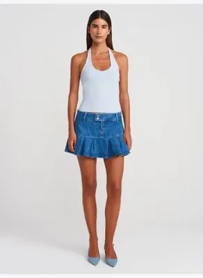 Dilvin 71979 %100 Pamuk Pileli Denim Şort Etek