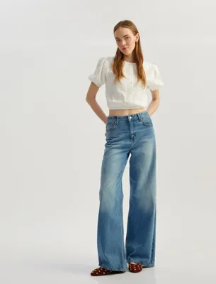 Koton Bebe Yaka Düğmeli Kısa Balon Kol Viskon Karışımlı Crop Bluz