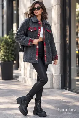 LaraLisa Wellsoft Kuzu Tüyü İçi Astarlı Önü Çıtçıtlı Kadın Erkek Unisex Ceket