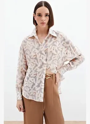 Sateen Desenli Viskon Gömlek - Gri