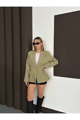 timagna Kadın Blazer Ceket Tek Düğmeli Astarlı Maskülen V yaka Klasik Ceket Üst Giyim