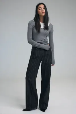 Stradivarius Metalik iplik çizgili straight fit geniş paça jean