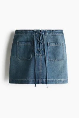 H&M Bağcıklı Mini Kot Etek