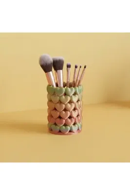 HERA AKSESUAR Minimalist Kalpli Beyar Kalemlik, Şık Makyaj Fırçası ve Kalem Kutusu, Çalışma Masası Aksesuarı 3D (9.5x6 cm)