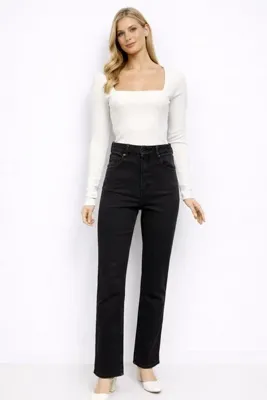 VENA Kadın Marrakesh Black Yüksek Bel Straight Fit Jean Pantolon - Black