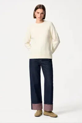 Mudo Kadın İndigo Paça Detaylı Straight Fit Pantolon