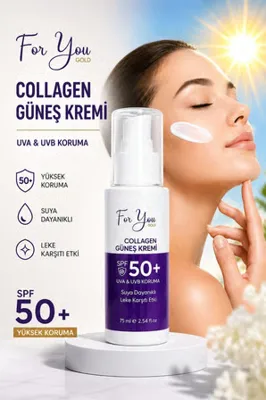 For You Gold Collagen Destekli, Leke Karşıtı, Yüksek Koruma Ton Eşitleyici SPF+50 Yüz ve Vücut Güneş Kremi 75 ml