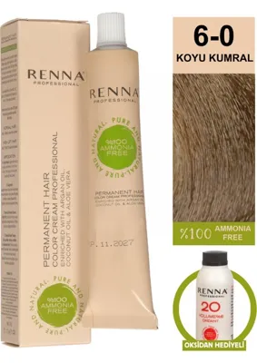 Renna Bitkisel Amonyaksız Saç Boyası 60 ml 6-R Yoğun Koyu Kumral Oksidan Hediyeli