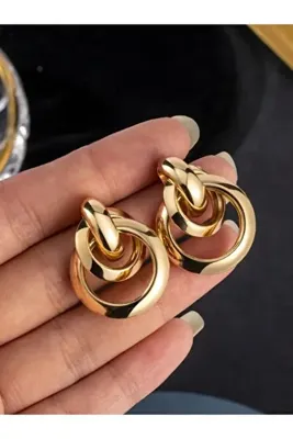 MRK Trend Kadın Lüks Gold Renk Iç Içe Daire Küpe