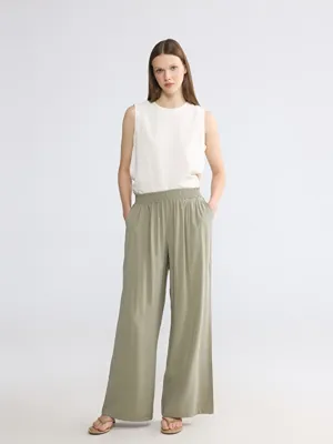 LCW Modest Beli Lastikli Geniş Paça Kadın Pantolon