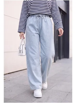 Podyumplus Beli Lastikli Cepli Bol Paça Kot Pantolon           -Kar Yıkama