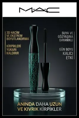 MAC Yoğun Pigment Topaklanmaz Siyah Maskara 3D Hacim Uzatıcı Kıvırıcı