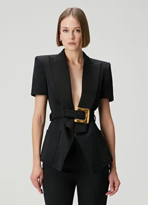 Balmain Siyah Kemerli Yün Ceket