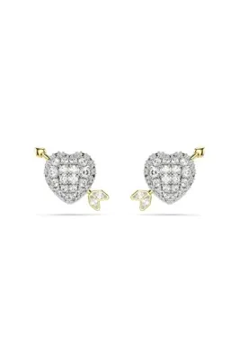 Swarovski Idyllia düğme Küpeler, Karışık kesimler, Oklu kalp, Beyaz, Karışık metal yüzey