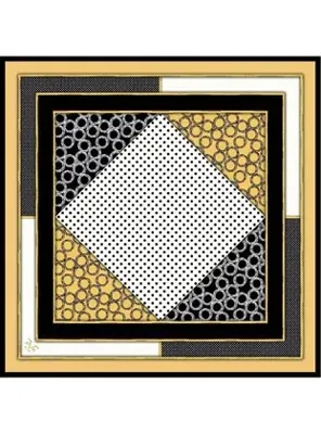 19v69 ITALIA Geometrik Desen Gold Seri Twill Eşarp Askısı ile Birlikte 90x90 cm Sarı Siyah