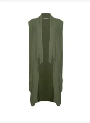 Rivus Şal Yaka Kolsuz Kimono - Haki